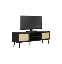 Mueble TV de Ratán en Color Negro-Natural 150x39x49 cm - 2 Puertas - Estilo y Durabilidad.