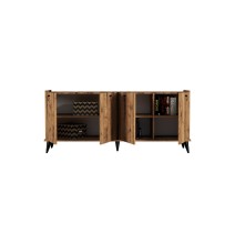 Buffet de Melamina Nogal-Negro - 182x41x82,5cm - 4 Puertas y Múltiples Estantes.